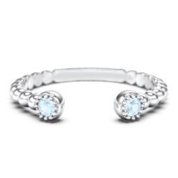 Beaded Ball Open Cuff Ring with Gemstones in 925 Sterling Silver with Blue Topaz