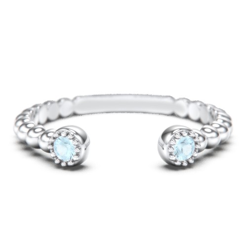Beaded Ball Open Cuff Ring with Gemstones – Sterling Silver with Blue Topaz