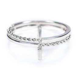 Twisted Cross Ring with Double Band in 925 Sterling Silver