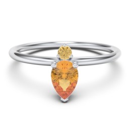 Pear Ring with Round Accent Stone in 925 Sterling Silver with Citrine
