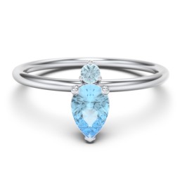 Pear Ring with Round Accent Stone in 925 Sterling Silver with Blue Topaz