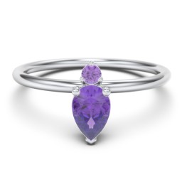 Pear Ring with Round Accent Stone in 925 Sterling Silver with Amethyst