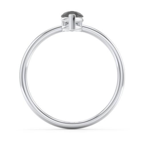 Pear Ring with Round Accent Stone – Sterling Silver with Smokey Quartz