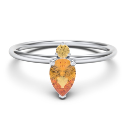 Pear Ring with Round Accent Stone – Sterling Silver with Citrine