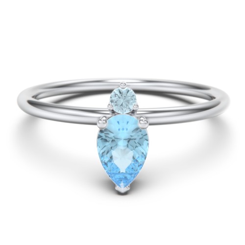 Pear Ring with Round Accent Stone – Sterling Silver with Blue Topaz