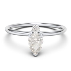 Pear Ring with Round Accent Stone – 10K White Gold with Cubic Zirconia