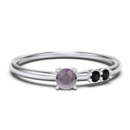3-Stone Stacking Ring in 925 Sterling Silver with Alexandrite and Black Premium Zirconia