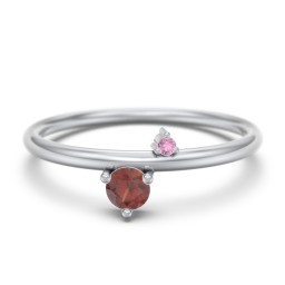 Off-Set Gemstone Stacking Ring in 925 Sterling Silver with Garnet and Red Premium Zirconia