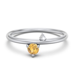 Off-Set Gemstone Stacking Ring in 925 Sterling Silver with Citrine and White Premium Zirconia