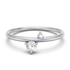 Off-Set Gemstone Stacking Ring – 10K White Gold with Cubic Zirconia and White Premium Zirconia