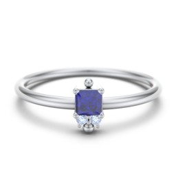 Princess Cut Stacking Ring with Accents in 925 Sterling Silver