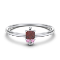 Princess Cut Stacking Ring with Accents in 925 Sterling Silver with Garnet and Red Premium Zirconia