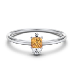 Princess Cut Stacking Ring with Accents in 925 Sterling Silver with Citrine and White Premium Zirconia