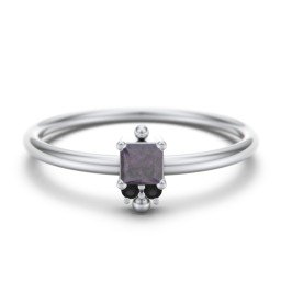 Princess Cut Stacking Ring with Accents in 925 Sterling Silver with Alexandrite and Black Premium Zirconia