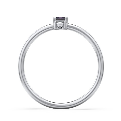 Princess Cut Stacking Ring with Accents – Sterling Silver with Alexandrite and Black Premium Zirconia