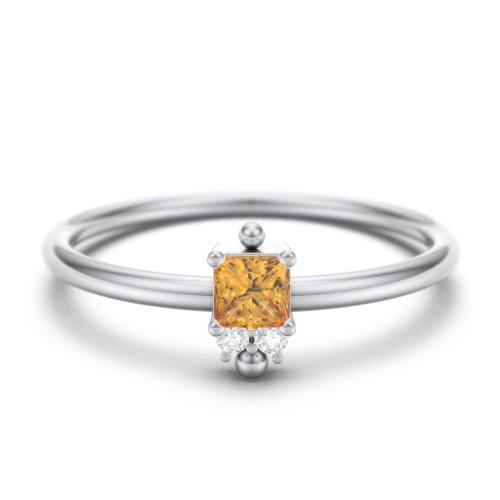 Princess Cut Stacking Ring with Accents – Sterling Silver with Citrine and White Premium Zirconia