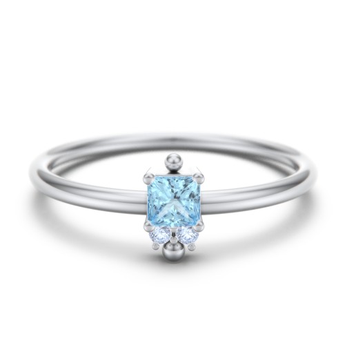 Princess Cut Stacking Ring with Accents – Sterling Silver with Blue Topaz and Fancy Blue Premium Zirconia