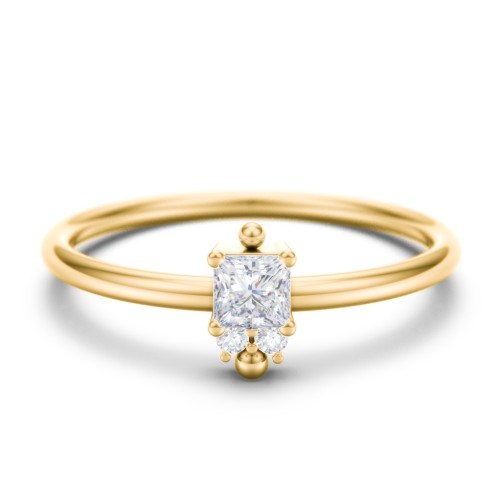 Princess Cut Stacking Ring with Accents – 10K Yellow Gold with Cubic Zirconia and White Premium Zirconia