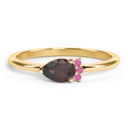 Horizontal Pear Stacking Ring with Accents in 18K Gold Plated Silver with Garnet and Red Premium Zirconia