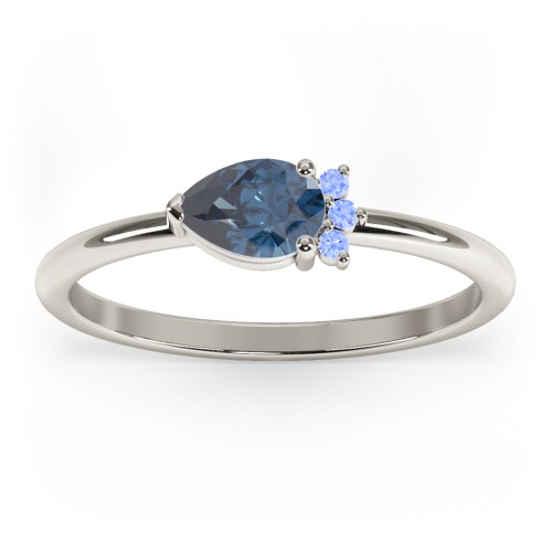 Horizontal Pear Stacking Ring with Accents – 10K White Gold with Blue Topaz and Fancy Blue Premium Zirconia