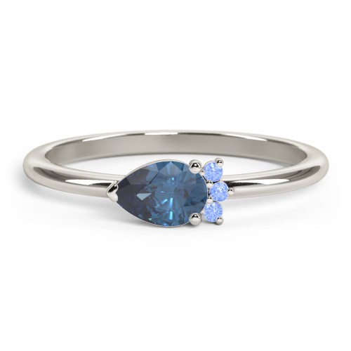 Horizontal Pear Stacking Ring with Accents – 10K White Gold with Blue Topaz and Fancy Blue Premium Zirconia