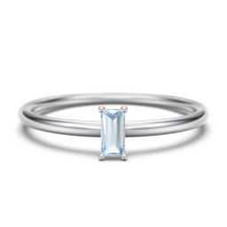 Vertical Baguette Stackable Ring in 925 Sterling Silver with Aquamarine