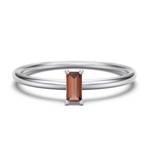 Vertical Baguette Stackable Ring – Sterling Silver with Garnet