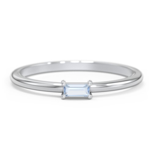 East-West Stackable Baguette Ring – Sterling Silver with Aquamarine