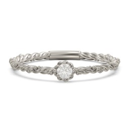 Twisted Band Stackable Ring with Gemstone in 10K Solid White Gold