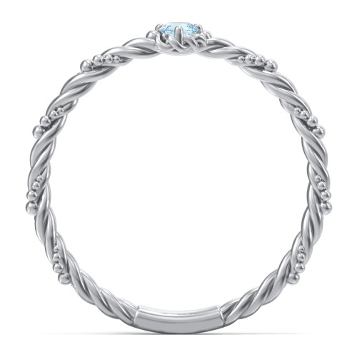 Twisted Band Stackable Ring with Gemstone – Sterling Silver with Blue Topaz