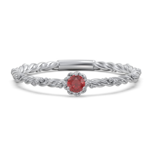 Twisted Band Stackable Ring with Gemstone – Sterling Silver with Garnet