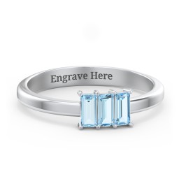 3 Stone Vertical Baguette Ring in 925 Sterling Silver with Blue Topaz