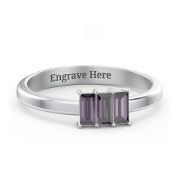 3 Stone Vertical Baguette Ring in 925 Sterling Silver with Alexandrite