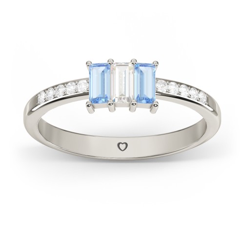 3 Stone Vertical Baguette Ring with Accents