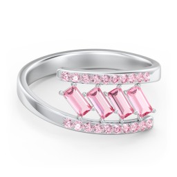 Tilted Baguette Bypass Ring with Accents