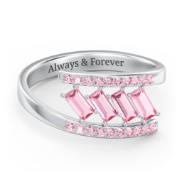 Tilted Baguette Bypass Ring with Accents in 925 Sterling Silver with Pink Tourmaline and Fancy Pink Premium Zirconia
