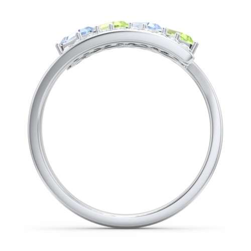 Tilted Baguette Bypass Ring with Accents – 10K White Gold with Aquamarine, Peridot, and White Premium Zirconia