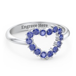 Couples Birthstone Heart Ring in 925 Sterling Silver with Blue Sapphire