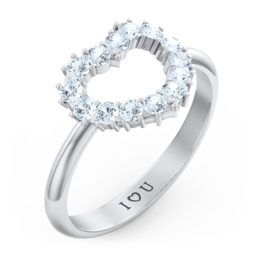 Couples Birthstone Heart Ring – Sterling Silver with Aquamarine