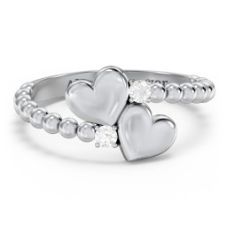 Engravable Double Heart Ring with Birthstones