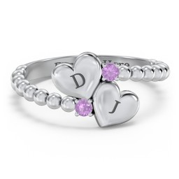 Engravable Double Heart Ring with Birthstones