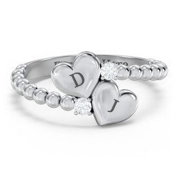 Engravable Double Heart Ring with Birthstones