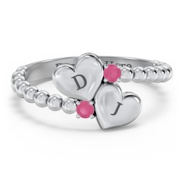 Engravable Double Heart Ring with Birthstones
