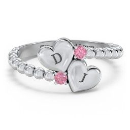 Engravable Double Heart Ring with Birthstones