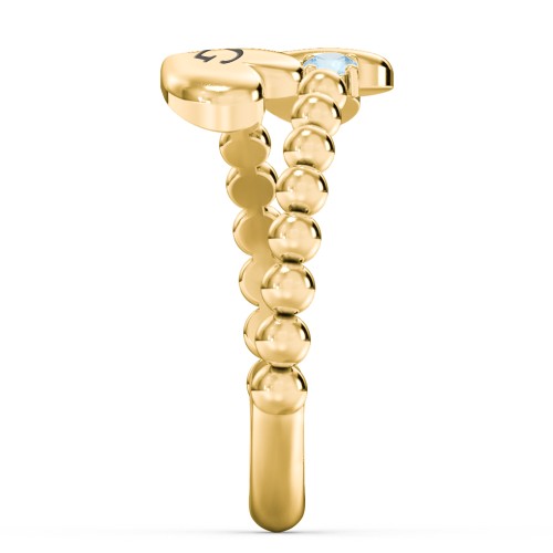 Engravable Double Heart Ring with Birthstones – 18K Gold Plated Silver with Blue Topaz