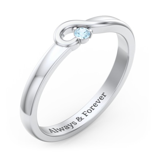 Half Heart Ring with Birthstone – Sterling Silver with Blue Topaz