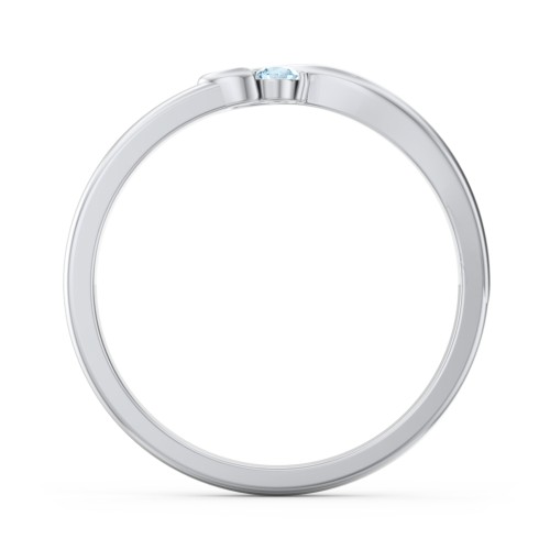 Half Heart Ring with Birthstone – Sterling Silver with Blue Topaz