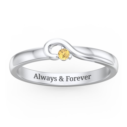Half Heart Ring with Birthstone – Sterling Silver with Citrine