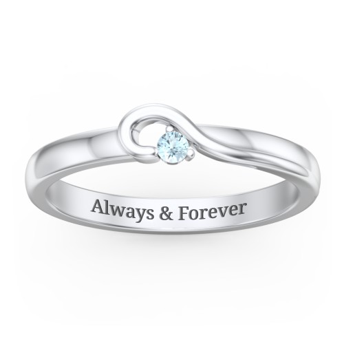 Half Heart Ring with Birthstone – Sterling Silver with Blue Topaz