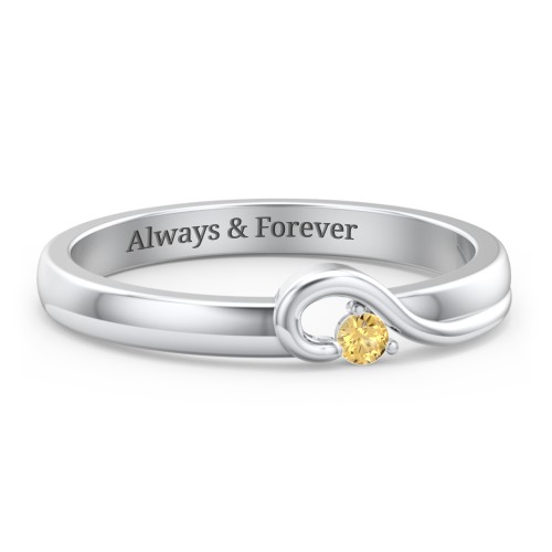 Half Heart Ring with Birthstone – Sterling Silver with Citrine